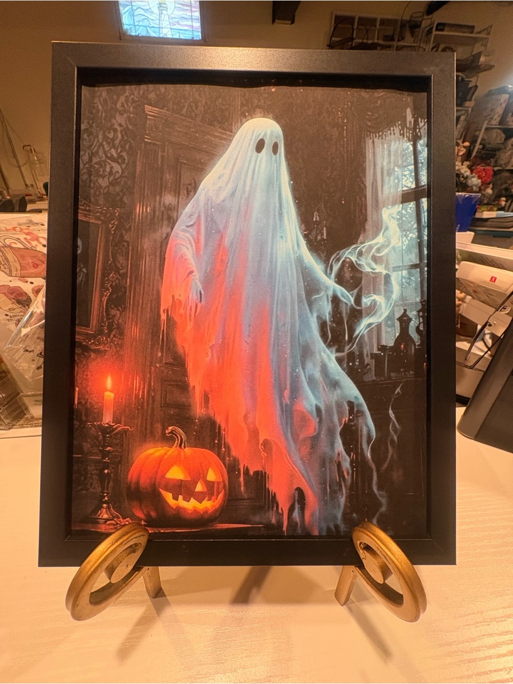 Haunted Ghost & Jack-O'-Lantern Framed 8x10 Art Print